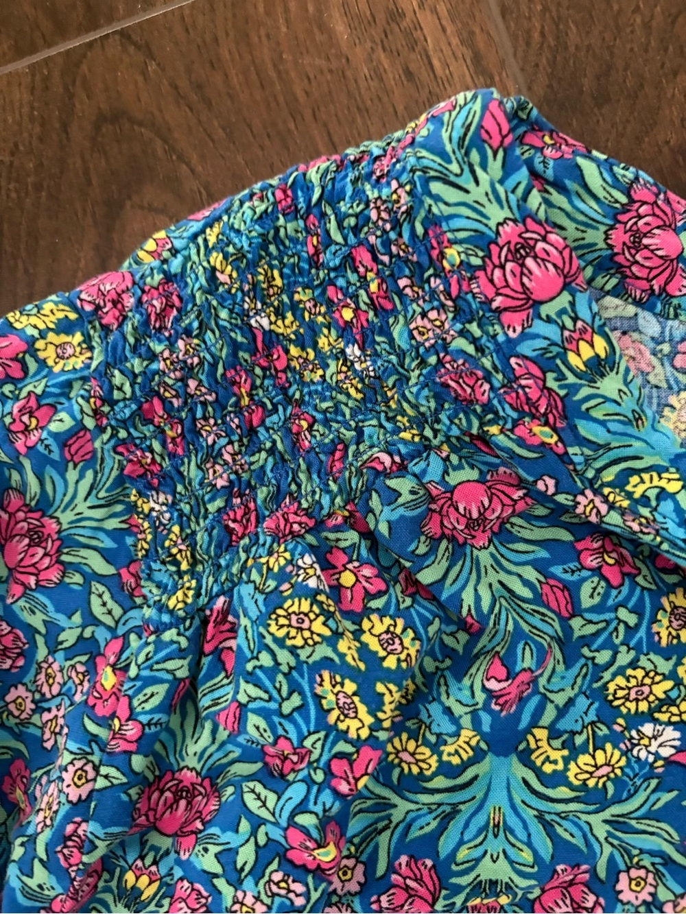 Jones New York Floral Print Vneck Blouse - Blue Pink Green - Picture 9 of 9